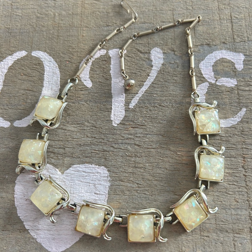 CORO Elegant Silver and Cream Necklace 16 inches